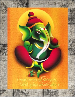 Indianara Lord Ganesha Painting (4379MW) -Synthetic Frame, 10 x 13 Inch Digital Reprint 13 inch x 10.2 inch Painting(With Frame)