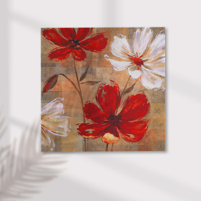 Painting Mantra White and Red Flowers Abstract Art Large Decorative Canvas Modern Art Paintings Digital Reprint 16 inch x 16 inch Painting(Without Frame)