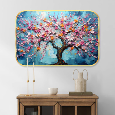 saf Floral theme Crystal Embedded High Gloss Surface with Golden Frame Digital Reprint 18 inch x 12 inch Painting(With Frame)