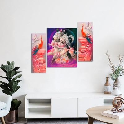 AlertEra Radha Krishna Wall Art Set - Exquisite 3-Piece Painting | Art for Home Digital Reprint 12 inch x 30 inch Painting(Without Frame, Pack of 3)