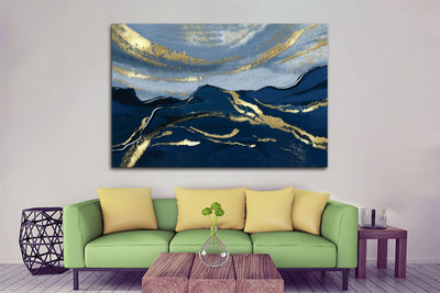 Aadee craft Blue & Gold Mountain Wall Art | Painting for Living Room, Bedroom & Office Decor Canvas 36 inch x 54 inch Painting(Without Frame)