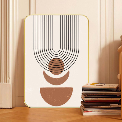 saf Minimalist Geometric Wall Art | Abstract Boho Line Art in Neutral Tones Digital Reprint 24 inch x 18 inch Painting(With Frame)