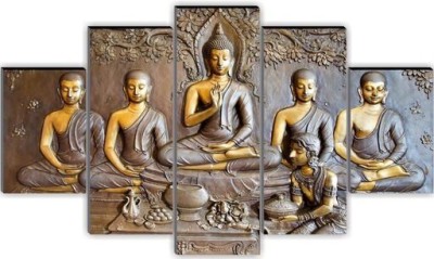 SNDArt Lord Buddha Art Print Design Set of 5 MDF Self Adhesive Panel Frame Wall Decor Digital Reprint 18 inch x 30 inch Painting(Without Frame, Pack of 5)