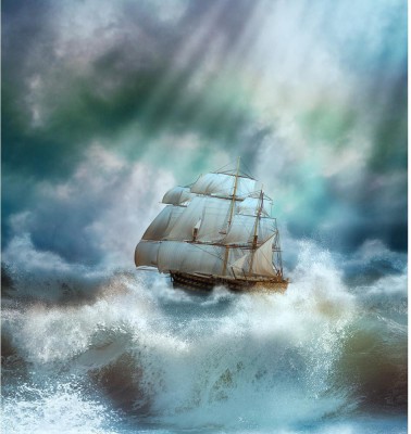 Pitaara Box 65.024 cm Old Ship Sailing In A Stormy Sea Unframed Glossy PVC Vinyl Wall Sticker Decal Self Adhesive Sticker(Pack of 1)