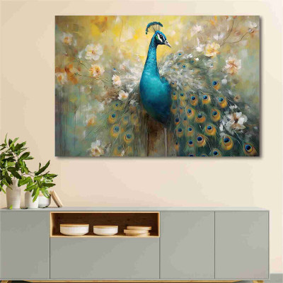 saf SAF Unframed Rolled Art Print Beautiful Peacock Canvas For Home Décor CR-128 Canvas 24 inch x 36 inch Painting(With Frame)