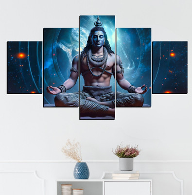 SNDArt Set Of 5 Lord Shiva Wall Paintings For Living Room Gift Items Digital Reprint 18 inch x 30 inch Painting(Without Frame, Pack of 5)