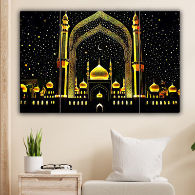 JB Creations Islam Makka Madina Wall Decor Painting | Modern Art Digital Reprint 12 inch x 18 inch Painting(Without Frame, Pack of 3)