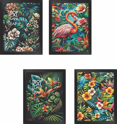 Decor Villa 3d Flowers aesthetic Acrylic 13.5 inch x 10.5 inch Painting(With Frame, Pack of 4)