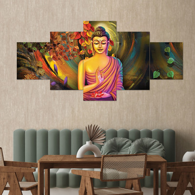 FINENINE Lord Buddha MDF UV Textured wall painting for Home decoration Digital Reprint 17 inch x 30 inch Painting(With Frame, Pack of 5)
