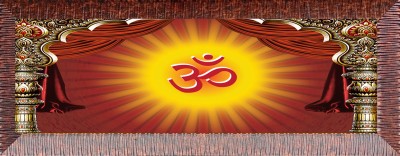 Manas Om Mantra Wooden God photo frame Watercolor 30.48 inch x 45.72 inch Painting(With Frame)