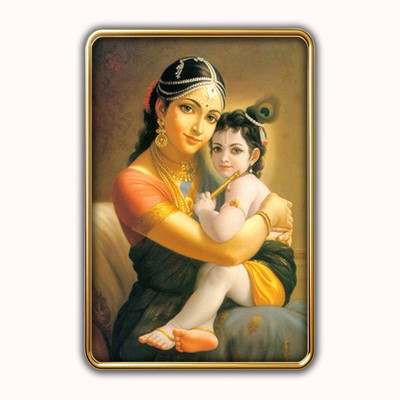 Dharvika Innovations Maa Yashoda With Bal Krishna Golden Slim Photo Frame with Sparkle Lamination Digital Reprint 18 inch x 12 inch Painting(With Frame)