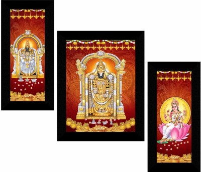 saf Tirupati balaji wall painting for home decoration Digital Reprint 22.5 inch x 13.5 inch Painting(With Frame, Pack of 3)