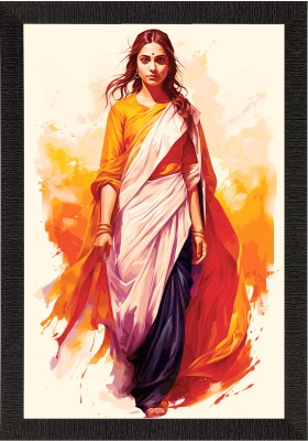 eCraftIndia Indian Woman in Saree Portrait Digital Printed Wall Painting Ceramic 20 inch x 1 inch Painting(With Frame)