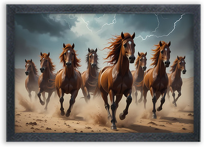 Devatwal Seven Horse Photo Frame For Wall Mounted Painting Digital Reprint 10 inch x 14 inch Painting(With Frame)