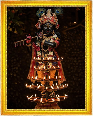 HSB INFRA Shree Krishna Wall Photo Frame for Home Décor Hindu God Wall Art for Pooja Room Digital Reprint 12 inch x 8 inch Painting(With Frame)
