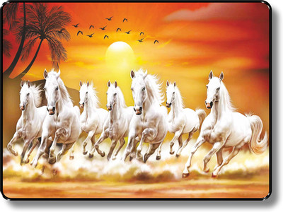 saf 7 Running horses Vastu UV textured Digital Reprint 14 inch x 11 inch Painting(With Frame)