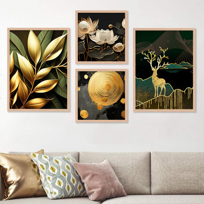 KOTART Modern Art Framed Paintngs for Gallery Wall Décor Digital Reprint 14 inch x 11 inch Painting(With Frame, Pack of 4)