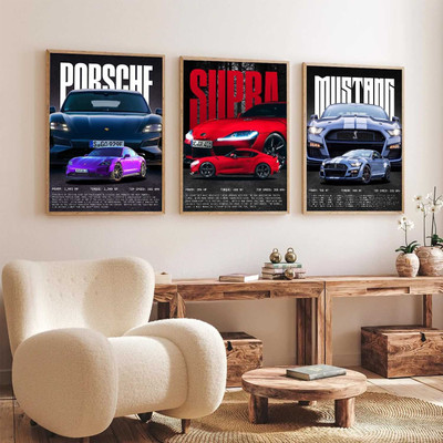 Flexer style Big Sports Cars Framed Posters Gift Items for Boys Room Bedroom Living Room Digital Reprint 17 inch x 13 inch Painting(With Frame, Pack of 3)