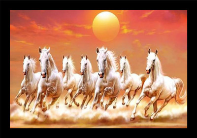 shivang craft 7 white hourse_SNC Digital Reprint 14 inch x 20 inch Painting(With Frame)