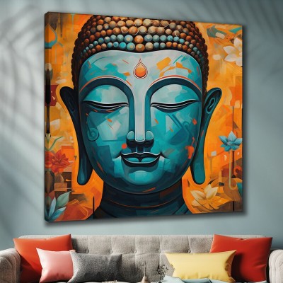 saf Wooden Framed Lord Buddha Canvas Wall Painting for Home Décor and Office Digital Reprint 20 inch x 20 inch Painting(With Frame)