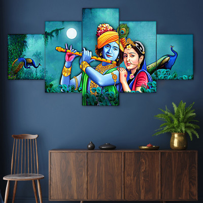 krishiv creation Lord Radha Krishna MDF UV Textured wall painting for Home decoration Digital Reprint 17 inch x 30 inch Painting(With Frame, Pack of 5)