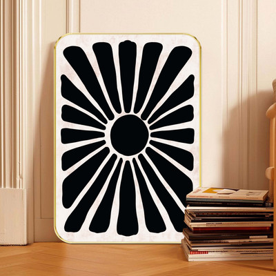 saf Bold Abstract Daisy Flower Wall Art | Black Modern Floral Digital Reprint 24 inch x 18 inch Painting(With Frame)
