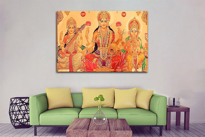 Aadee craft Laxmi Ganesh Saraswati Wall Painting – (36x54 Inch) Canvas 36 inch x 54 inch Painting(Without Frame)