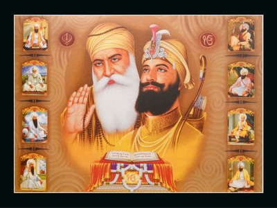 Morvi Guru Nanak Dev Ji Religious Synthetic Framed Painting (With Black Frame) Canvas 11 inch x 14 inch Painting(With Frame)