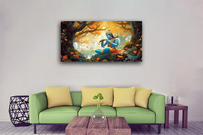 Aadee craft Krishna Wall Art – Modern Skyline Reflection Canvas (24x48 Inch) Canvas 24 inch x 48 inch Painting(Without Frame)