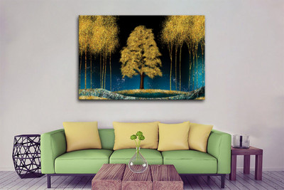 Aadee craft Golden Tree Wall Painting | Artwork for Living Room, Bedroom & Office Decor Canvas 36 inch x 54 inch Painting(Without Frame)