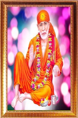 Manas Shri Sai Baba Ji Photo frame for home/living Room/Dining Room/hall Watercolor 18 inch x 12 inch Painting(With Frame)