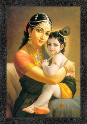 Dharvika Prime Maa Yashoda with Bal Krishna Painting | Bal Krishna Photo Frame Digital Reprint 20 inch x 14 inch Painting(With Frame)