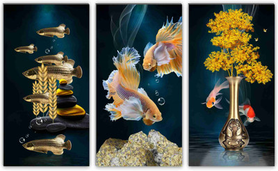 We Kreate Golden Fish a sea awesome painting Digital Reprint 18 inch x 24 inch Painting(Without Frame)