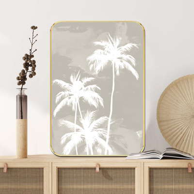 saf White Palm Tree Silhouette Wall Art with Golden Frame Digital Reprint 19.5 inch x 13.5 inch Painting(With Frame)
