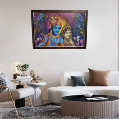 clickwish Dark Blue Radha Krishna Painting -Synthetic Wood Framed Painting(33x48 CM) Digital Reprint 13 inch x 19 inch Painting(With Frame)