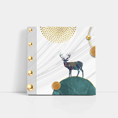 Aartify Golden Abstract Deer Canvas Painting – Framed Wall Art for Modern Home Décor Canvas 30 inch x 30 inch Painting(With Frame)