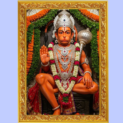 KV Art Hanuman Ji Photo Frame Golden Navratri Pooja Home Temple Digital Reprint 7 inch x 5 inch Painting(With Frame)