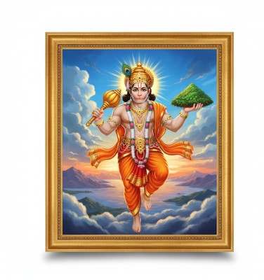 LVY Dekor Hanuman Ji Photo Frame Bajrangbali Sanjeevani Parvat Wall Frame for Home Temple Digital Reprint 7 inch x 5 inch Painting(With Frame)