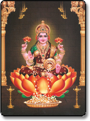 saf Lord Lakhmi Ji Sparkle Coated Digital Reprint 13.25 inch x 9.25 inch Painting(With Frame)