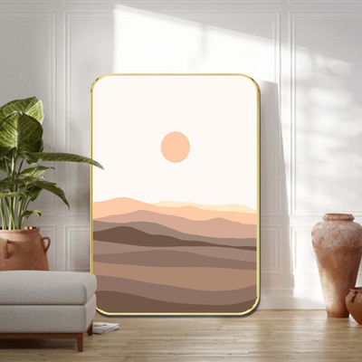 saf Minimalist Desert Sunset Sparkle Wall Art with Golden Frame Digital Reprint 24 inch x 18 inch Painting(With Frame)