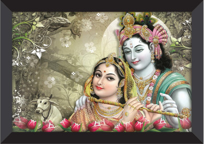 saf Radha krishna large Premium wall painting with frame Digital Reprint 20 inch x 14 inch Painting(With Frame)
