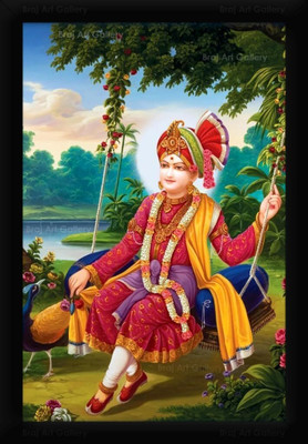 Braj Art Gallery Bhagwan Swaminarayan Jhoola Darshan Photo Frame Digital Reprint 19.5 inch x 13.5 inch Painting(With Frame)