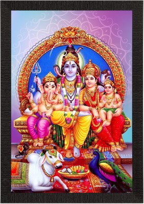 eCraftIndia Shiv Parivar Religious Satin Matt Texture UV Art Painting Ink 14 inch x 10 inch Painting(With Frame)