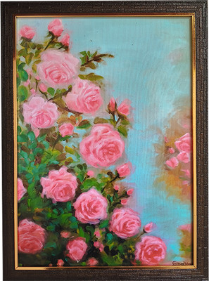 Prasanth Rose Flowers Painting - Art Print for Home Decor (18inches X 13inches) Digital Reprint 18 inch x 13 inch Painting(With Frame)