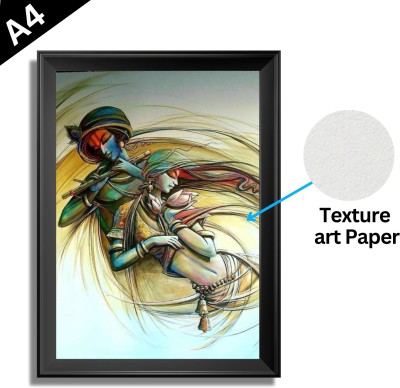 Framing Premium A4 Texture Paper Art Radha Krishna Unique Image With Wall Framed Digital Reprint 12 inch x 8 inch Painting(With Frame)