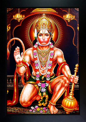 CrowdHall Hanuman JI Photo Frame | Bajrangbali Photo Frame Digital Reprint 13.5 inch x 10 inch Painting(With Frame)