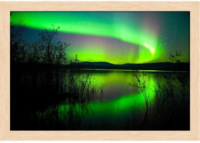 Artzfolio Intense Northern Lights Canada Canvas Painting Natural Brown Frame 20.5x14inch Digital Reprint 14 inch x 20.5 inch Painting(With Frame)