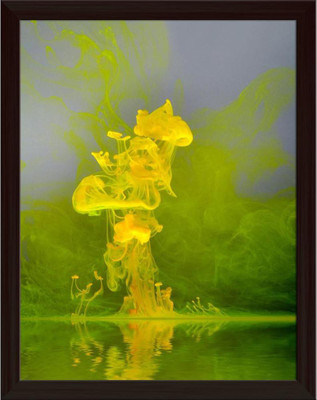 Artzfolio Abstract Floating Yellow Color Canvas Painting Dark Brown Frame 14x18inch Canvas 18 inch x 14 inch Painting(With Frame)