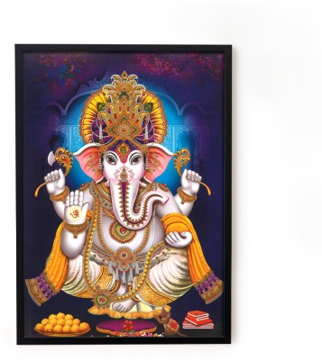 SAAJART Ganesh Ji Wall Paintings With Frame For home decor (17.8 inch x 13 inch) Digital Reprint 17.8 inch x 13 inch Painting(With Frame)