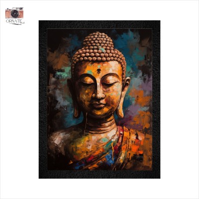 ORNATE PROFILE frame portrait of a Buddha statue with a serene expression, surrounded Digital Reprint 12 inch x 8 inch Painting(With Frame)